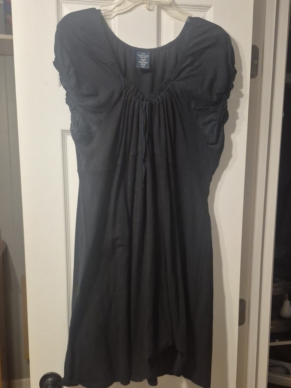 Faded Glory Black Gathered-Yoke Cap-Sleeve Dress
